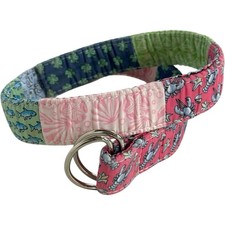 Vineyard Vines Pink Blue Green Derby Patchwork D-Ring Belt Small Unisex Kids S