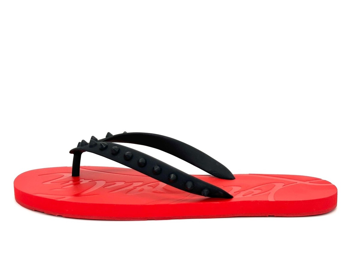 CHRISTIAN LOUBOUTIN 1201016 Mens Loubi Spiked Red/Back Rubber Flip Flops, 46 Christian Louboutin Loubi Flip Man BLACK | REVERSIBLE main image 2