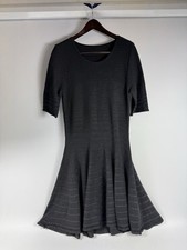 Gray Knit Fit & Flare Dress Textured Sweater Dress Scoop Neck Midi Size M