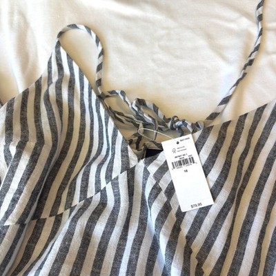 NWT Gap Linen Blend Midi Maxi Dress Size 16 Tie Straps Striped Slit MSRP  $79 | eBay