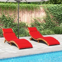 Sonnenliegen Mit Auflagen 2 StüCk Rot Massivholz Akazie GartenmöBel