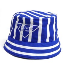 Prada Stripe Re-Nylon Hat Women Blue One Size