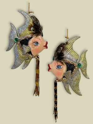 Goodwill Charleston Kissing Fisch Weihnachtsdeko Aufhänger Gold Perlen 19x8x3,5