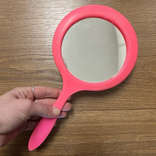 Vintage 60s neon pink Mod bathroom hand mirror