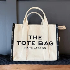 Marc Jacobs Medium Tan Canvas Tote Bag with Handles and Shoulder Strap