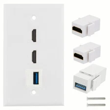 2Port HDMI 4K + USB 3.0 Wall Plate Face Panel Coupler Outlet Extender Socket