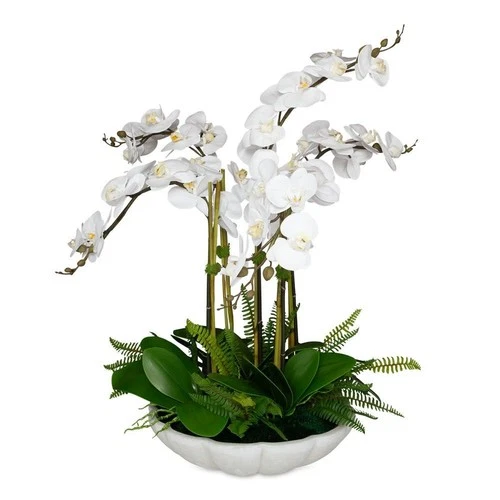 Uttermost 60239 Flourish Orchid 36" Tall Rice Stone Faux Flora - White - Picture 1 of 3