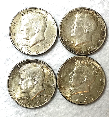1964 P **Kennedy Half Dollar** 4 Coins - 90% Silver - All Same MM - Great Detail
