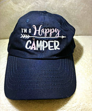 Daily Navy Blue Adjustable Happy Camper Baseball Cap One Size Cotton Canvas