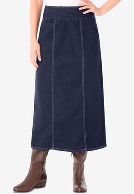 Woman Within Plus Size Pull-On Flex Elastic-Waist Stretch Denim Skirt