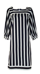 navy and white vertical striped dress