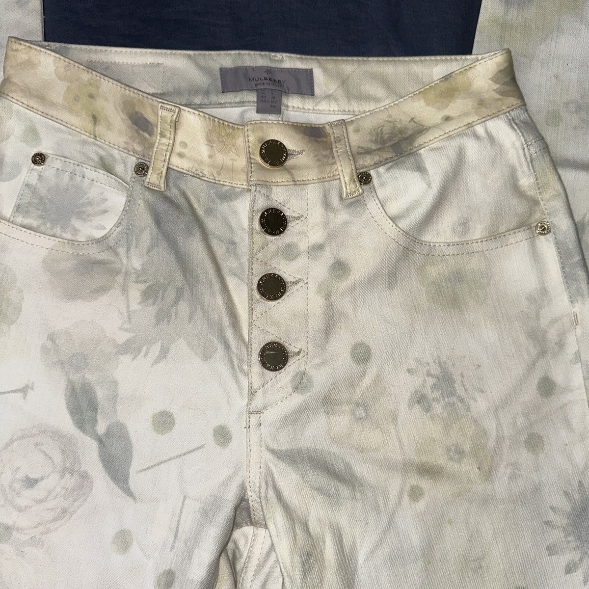 Mulberry Womens Jeans White Ghost Flowers Floral Size 8 View 2