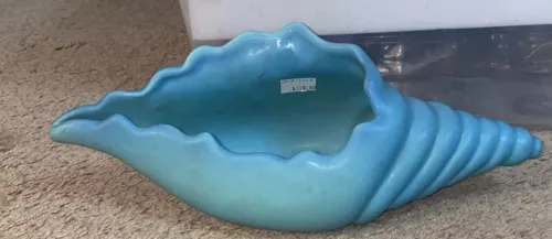 VINTAGE Van Briggle 16" Turquoise Blue Pottery Conch Shell Planter Colorado Sprs
