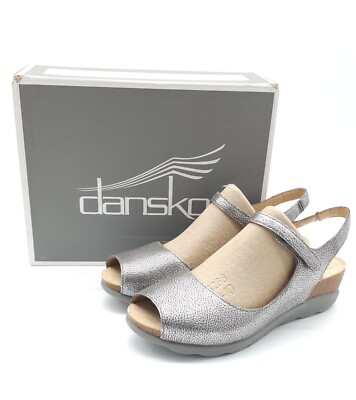 Dansko Marcy Metallic Pewter Wedge Slingback Sandals Size EU 40 US 