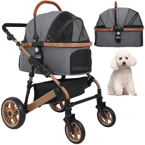 Large Pet Stroller 3-in-1 Multifunction Folding Dog Cat Stroller Capacity 66lbs - Picture 10 of 11