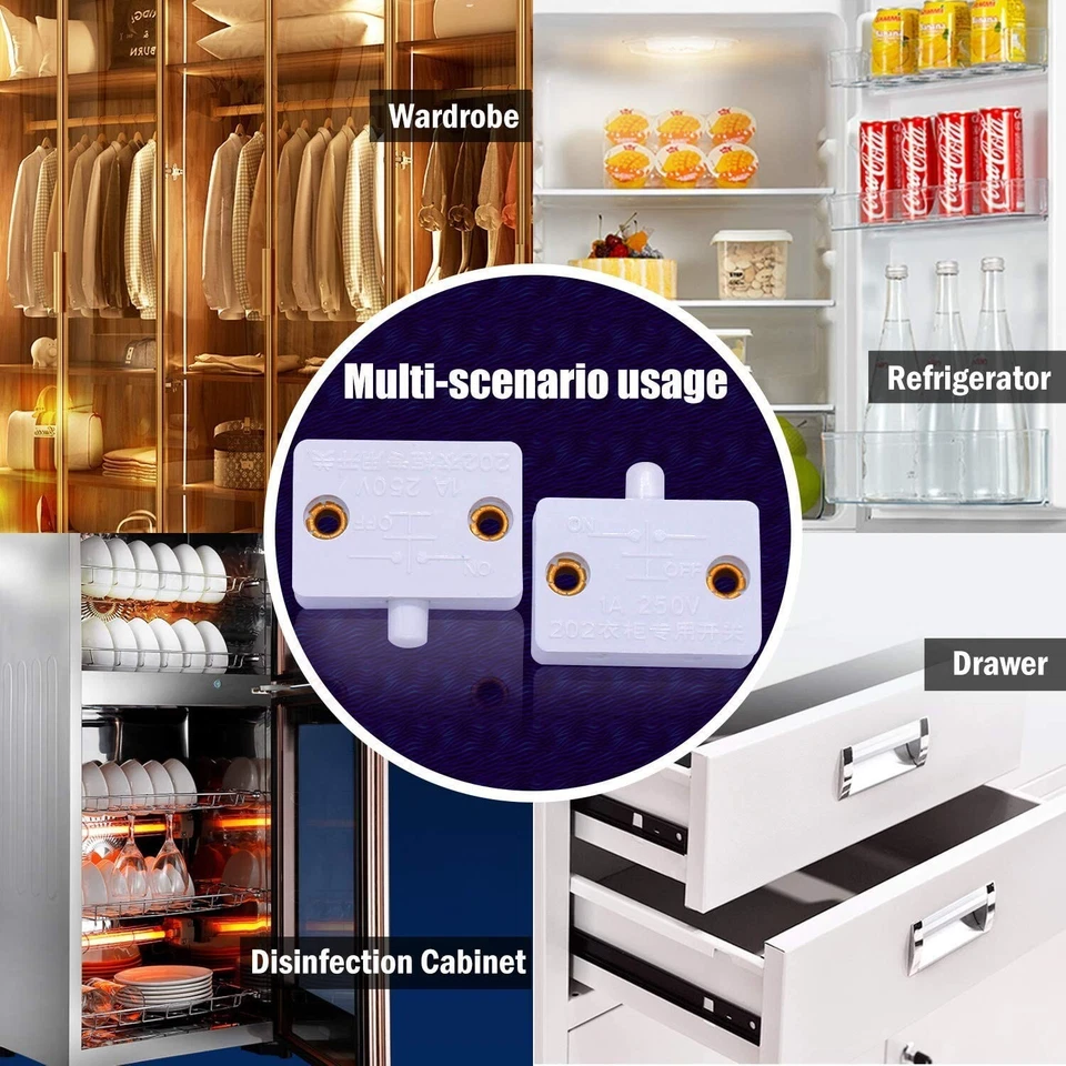 1A 250V Cupboard Door Drawer Light 1 way Switch Push button Auto Control White - Image 4 of 4