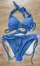 Shein Textured Bikini Set Frill Trim Bra Bottom Bikini Set Navy Blue Size S