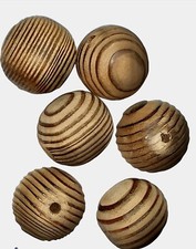 Wooden Striped Carved Round Macrame Beads Crafts 38-40 mm, Large