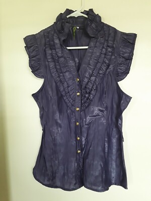 Chi Chi Bright Purple Ruffle Button Front Top Blouse sz M