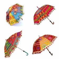 5 Pc Lot Decorative Indian Hand Embroidered Parasol Vintage Sun Shade Umbrella