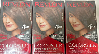 Revlon Color Silk Beautiful Hair Color 45 Bright Auburn 3 Pack Ammonium free