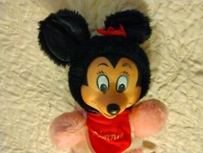 Vintage Minnie Mouse Walt Disney Productions Pink Plush Rubber Face with bib 15"