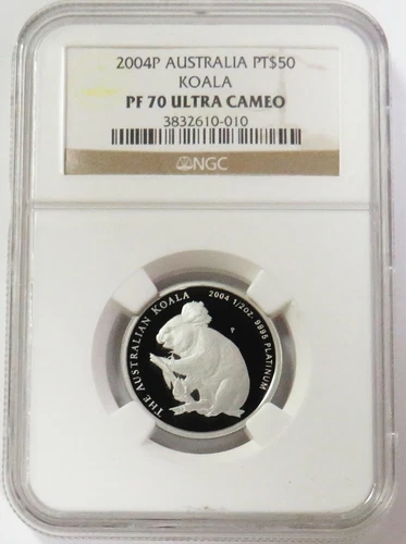 2004 P PLATINUM AUSTRALIA 148 MINTED KOALA 1/2oz PROOF $50 COIN NGC PF 70 UC