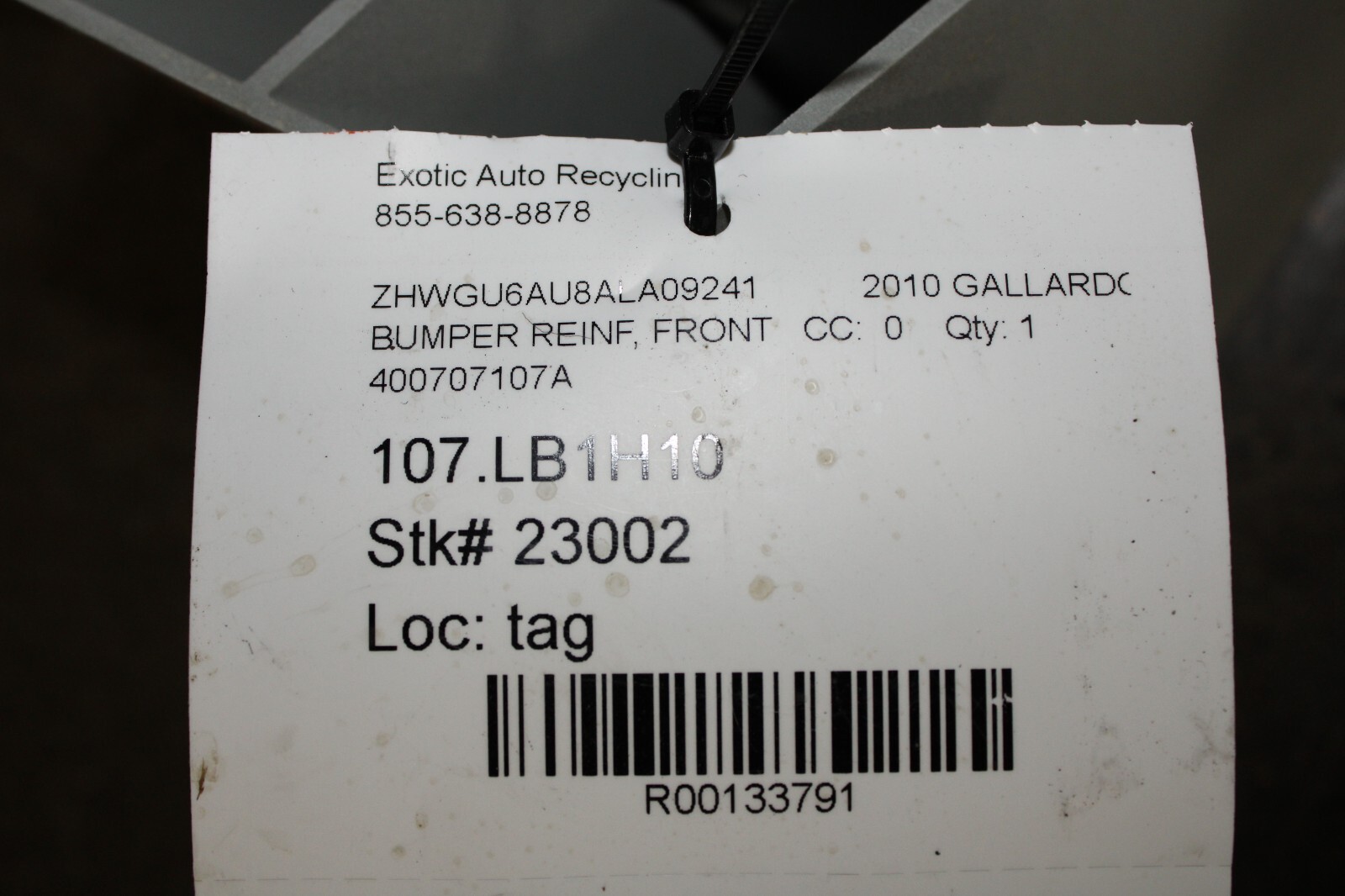 Lamborghini Gallardo Front Bumper Reinforcement Used P/N 400807107 sc 400807107A