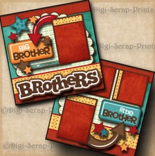 BROTHERS boy 2 premade scrapbook pages paper piecing layout DIGISCRAP A0122