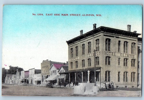 Clinton Wisconsin Postcard East Side Main Street Exterior Building ...