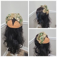 Vintage Mid Century Floral Half Hat, 1950s Blossoms With Bow