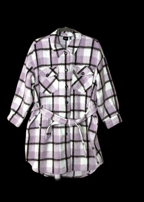 Vero Moda Curve Leslie Long Check Plaid Coat Lavender Fog Women's Plus Sz 22 NWT