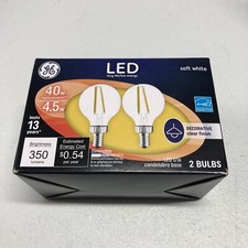 GE LED 40W Soft White Dimmable G16 Candelabra Base - 2 Bulbs