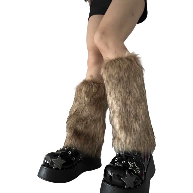 Fuzzy Faux Furs Leg Warmer Furs Heels Long Boot Cuffs Cover Carnivals Boot  Cover