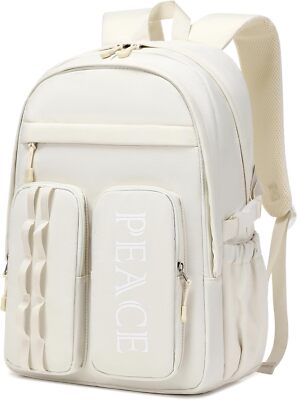 College Bookbag Laptop Backpacks 15.6 Inch Kids Elementary School Bag White 