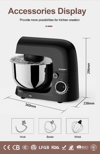 SVEWT 1500W Food Mixer, w/5.5QT Stainless Steel Bowl, Beater and Whisk,10 Speeds - Bild 6 von 7