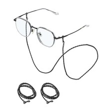 3 Pcs Leather Glasses Chain, Eyeglasses Chain with Lanyard, Black