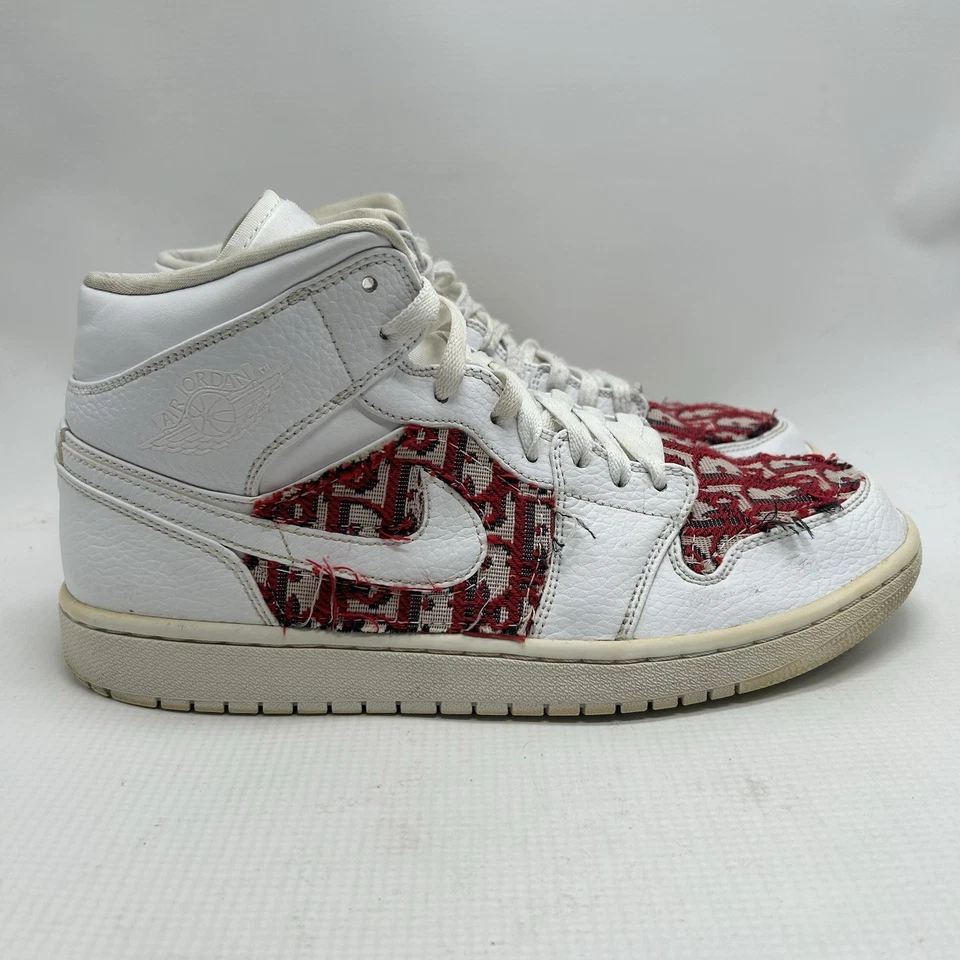 Nike Air Jordan 1 Mid Triple White Custom Men's Size 10 US 554724-130 Black Red - Image 2 of 4