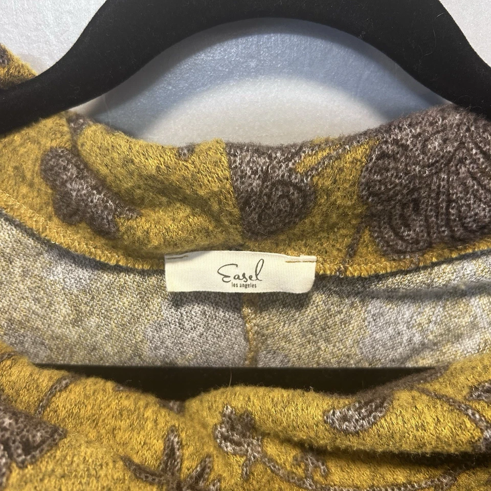 Caballete Marrón Mostaza Estampado Floral Tapiz Capucha Cuello Poncho Ecléctico Boho Hygge Foto 2 de 4