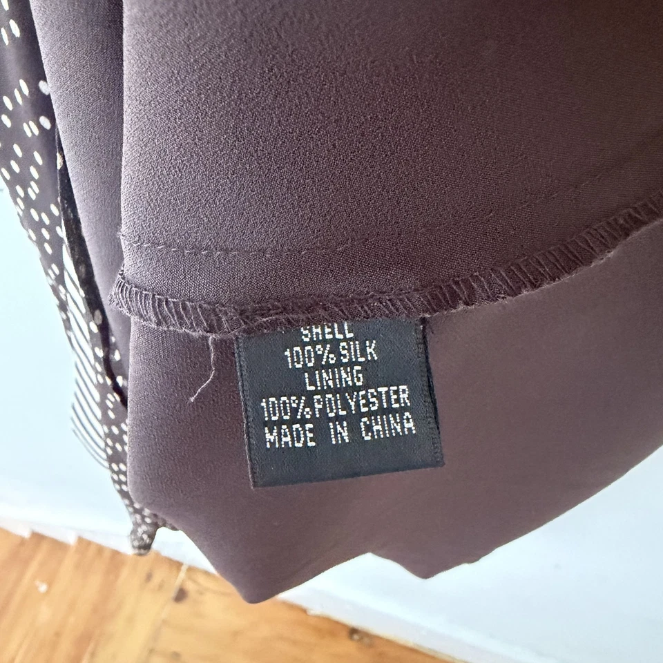 Adrianna Papell Silk Wrap Dress Brown Polka Dot Pleated Sleeves Size 10 - Image 4 of 4