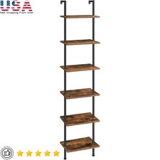 6-Tier Wooden Ladder Shelf Wall Mounted Bookcase Storage Rack Plant Stand New