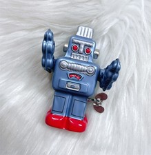 Japanese Sanko Seisakusho Retro Vintage Style Wind-Up Tintoy Robot Blue Tin