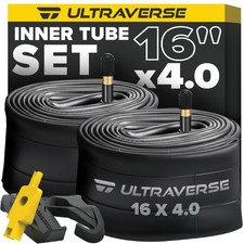 Ultraverse 16x4.0 Fat Bike Inner Tube Set, Schrader 16 inch x 4.0, Black