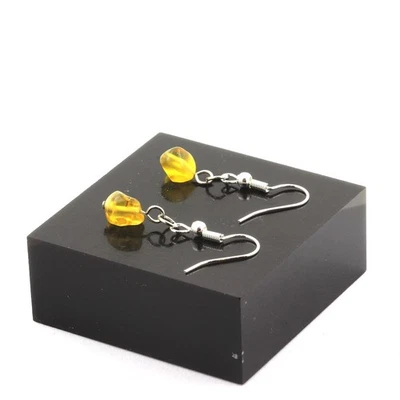 Boucles D'oreilles 1 Perle Opale jaune d'Australie en acier Fabriqué en France. - Photo 1/2