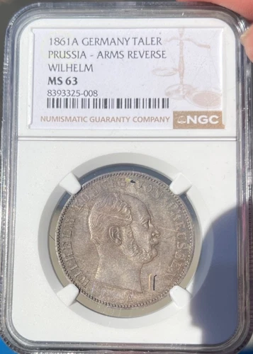 Prussia 1861  1 Thaler  Silver Germany German State Wilhelm  NGC MS63