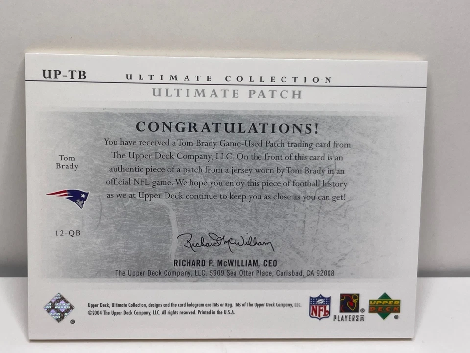 2004 Upper Deck Ultimate Collection Tom Brady etiqueta de lavanderia adesivo RARO 017/150 - Imagem 3 de 3