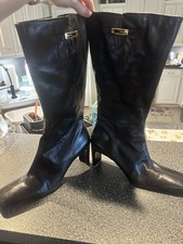 Enzo Angiolini Size10 Black Leather Knee High Boots Square Toe Mid Heel, Brazil
