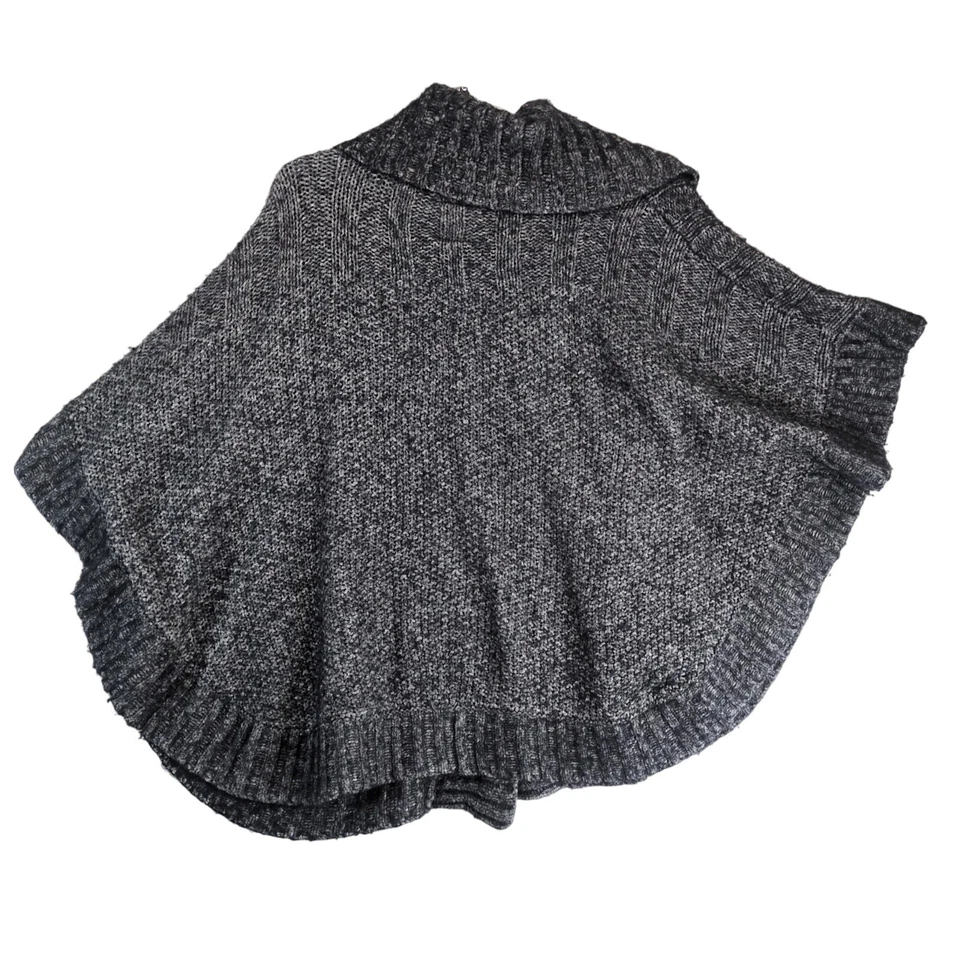 Poncho Suéter Gris Mezcla Lana Tejido Grueso Aerie Para Mujer XS-S Botones Bolsillos Foto 2 de 4