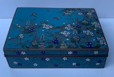 Antique Japanese Cloisonne Hinged Trinket Box Floral & Birds