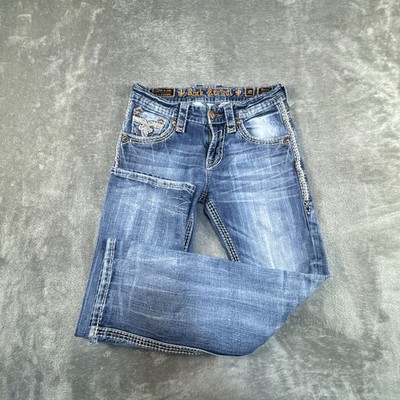 Rock Revival Marston Jeans 30 Bootcut Distressed Western Thick Stitch Faded